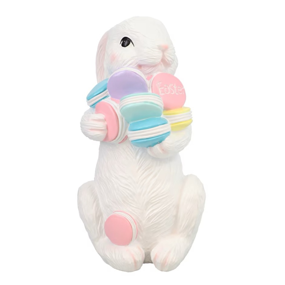 White Bunny Figurine with Pastel Macarons